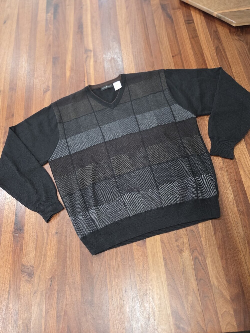 Vintage 90s Grandpacore Cotton Traders Wool Blend Windowpane Dark Colorblock LG